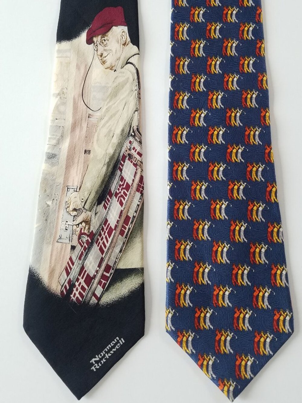 Lot of 2 Golf Theme Silk Ties Mens Neckwear 59" Normal Rockwell and Paulo Visari
